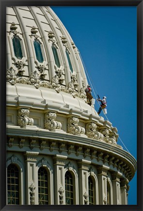 Framed Workers on a government building dome, State Capitol Building, Washington DC, USA Print