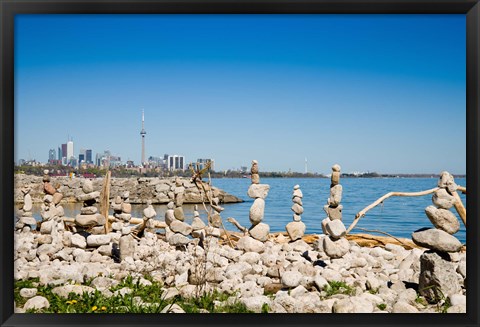 Framed Rock stacks with skylines in the background, Toronto, Ontario, Canada 2013 Print