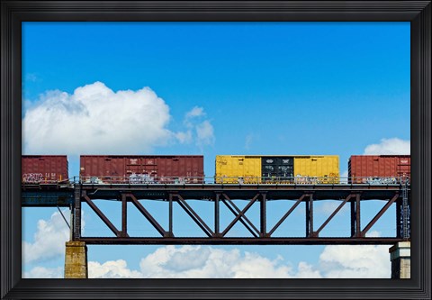Framed Freight train passing over a bridge, Ontario, Canada Print