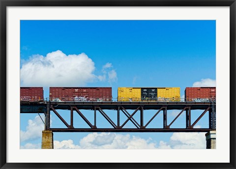 Framed Freight train passing over a bridge, Ontario, Canada Print