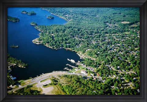 Framed Aerial view of a bay, Gravenhurst Bay, Gravenhurst, Ontario, Canada Print