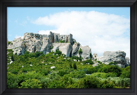 Framed Low angle view of a ruined town on a rock outcrop, Les Baux-de-Provence, Bouches-Du-Rhone, Provence-Alpes-Cote d&#39;Azur, France Print
