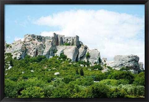 Framed Low angle view of a ruined town on a rock outcrop, Les Baux-de-Provence, Bouches-Du-Rhone, Provence-Alpes-Cote d&#39;Azur, France Print