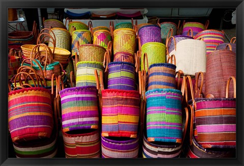 Framed Baskets for sale in a market, Lourmarin, Vaucluse, Provence-Alpes-Cote d&#39;Azur, France Print