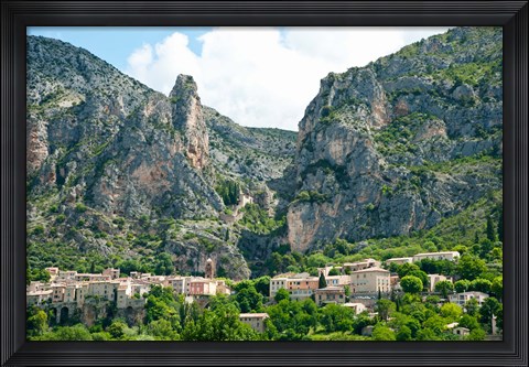 Framed Village at mountainside, Moustiers-Sainte-Marie, Alpes-de-Haute-Provence, Provence-Alpes-Cote d&#39;Azur, France Print