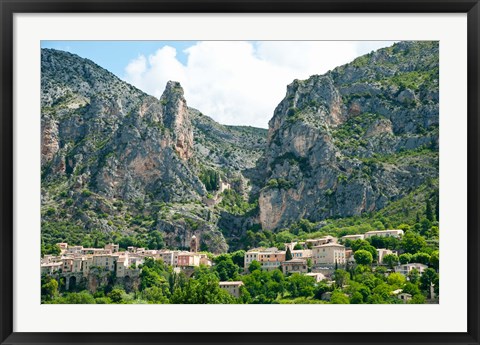 Framed Village at mountainside, Moustiers-Sainte-Marie, Alpes-de-Haute-Provence, Provence-Alpes-Cote d&#39;Azur, France Print