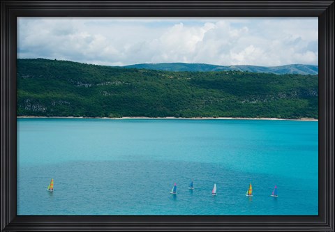 Framed Sailboats on the Lake, Lac de Sainte Croix, Sainte-Croix-Du-Verdon, Alpes-de-Haute-Provence, Provence-Alpes-Cote d&#39;Azur, France Print