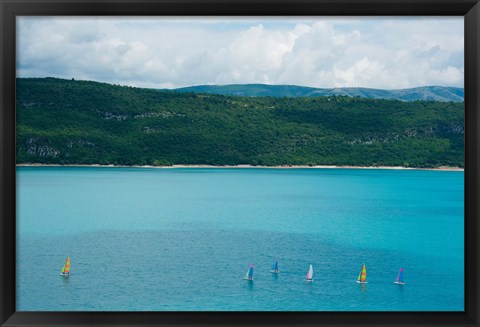 Framed Sailboats on the Lake, Lac de Sainte Croix, Sainte-Croix-Du-Verdon, Alpes-de-Haute-Provence, Provence-Alpes-Cote d&#39;Azur, France Print