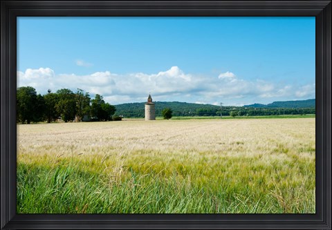Framed Wheat field with a tower, Meyrargues, Bouches-Du-Rhone, Provence-Alpes-Cote d&#39;Azur, France Print