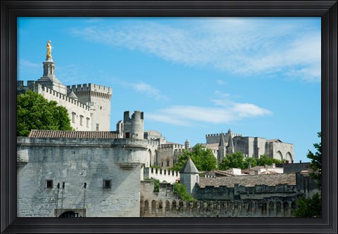 Framed Low angle view of city walls, Pont Saint-Benezet, Rhone River, Avignon, Vaucluse, Provence-Alpes-Cote d&#39;Azur, France Print