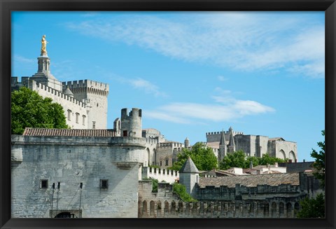 Framed Low angle view of city walls, Pont Saint-Benezet, Rhone River, Avignon, Vaucluse, Provence-Alpes-Cote d&#39;Azur, France Print