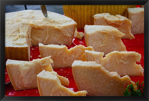 Framed Cheese for sale at weekly market, Arles, Bouches-Du-Rhone, Provence-Alpes-Cote d&#39;Azur, France Print