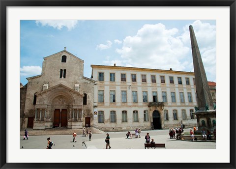 Framed Tourists outside the Church of St. Trophime, Place de La Republique, Arles, Bouches-Du-Rhone, Provence-Alpes-Cote d&#39;Azur, France Print