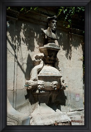 Framed Fountain with the bust of Nostradamus, Rue Carnot, St.-Remy-de-Provence, Bouches-Du-Rhone, Provence-Alpes-Cote d&#39;Azur, France Print