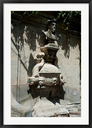 Framed Fountain with the bust of Nostradamus, Rue Carnot, St.-Remy-de-Provence, Bouches-Du-Rhone, Provence-Alpes-Cote d&#39;Azur, France Print