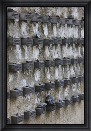 Framed Cemetery wall with names of Holocaust victims, Jewish Cemetery, Frankfurt, Hesse, Germany Print