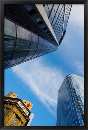 Framed Low angle view of skyscrapers, Frankfurt, Hesse, Germany Print