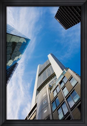 Framed Low angle view of skyscrapers, Commerzbank Tower, Frankfurt, Hesse, Germany Print