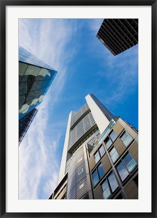 Framed Low angle view of skyscrapers, Commerzbank Tower, Frankfurt, Hesse, Germany Print