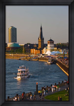 Framed People walking at the riverside, Rhein River, Dusseldorf, North Rhine Westphalia, Germany Print