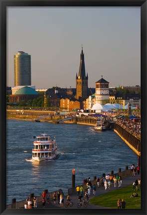 Framed People walking at the riverside, Rhein River, Dusseldorf, North Rhine Westphalia, Germany Print