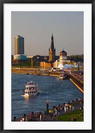 Framed People walking at the riverside, Rhein River, Dusseldorf, North Rhine Westphalia, Germany Print