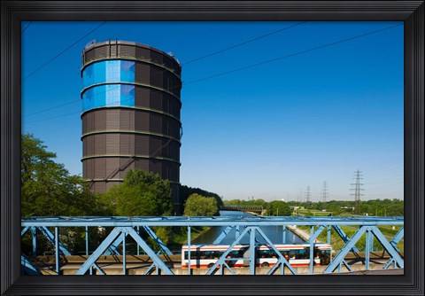 Framed Gasometer at a shopping center, Oberhausen, Ruhr, North Rhine Westphalia, Germany Print