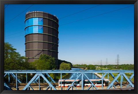 Framed Gasometer at a shopping center, Oberhausen, Ruhr, North Rhine Westphalia, Germany Print