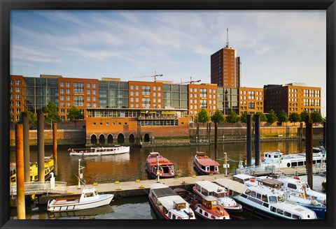 Framed Boats docked at a harbor, HafenCity, Hamburg, Germany Print