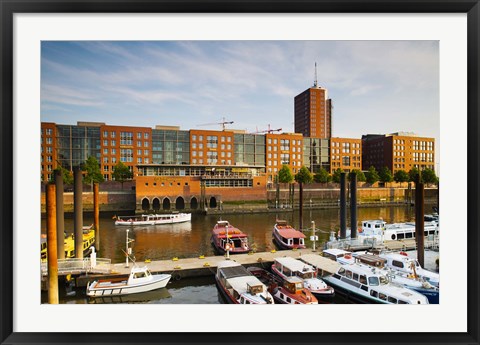 Framed Boats docked at a harbor, HafenCity, Hamburg, Germany Print