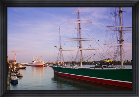 Framed Cap San Diego and Rickmer Rickmers ships at a harbor, Hamburg, Germany Print