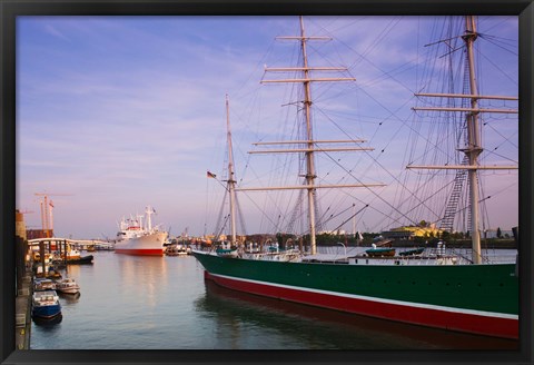 Framed Cap San Diego and Rickmer Rickmers ships at a harbor, Hamburg, Germany Print