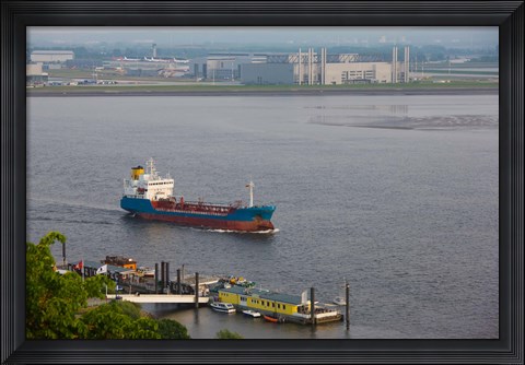 Framed Elbe River and airbus factory, Blankenese, Hamburg, Germany Print