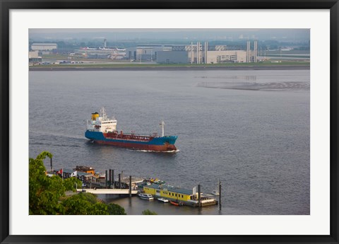 Framed Elbe River and airbus factory, Blankenese, Hamburg, Germany Print