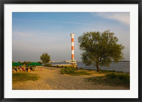 Framed Small lighthouse at the riverside, Elbe River, Blankenese, Hamburg, Germany Print