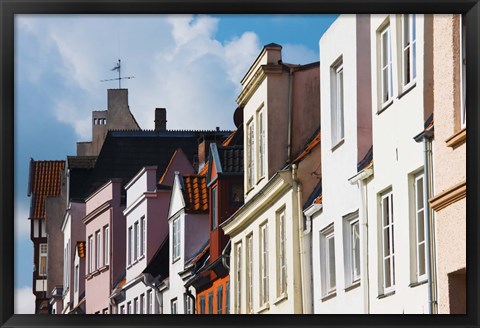 Framed Low angle view of old town buildings, Fleischhauer Strasse, Lubeck, Schleswig-Holstein, Germany Print