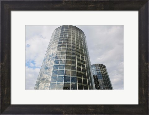 Framed Low angle view of VW Auto Towers, Autostadt, Wolfsburg, Lower Saxony, Germany Print