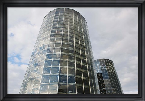 Framed Low angle view of VW Auto Towers, Autostadt, Wolfsburg, Lower Saxony, Germany Print