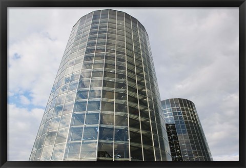 Framed Low angle view of VW Auto Towers, Autostadt, Wolfsburg, Lower Saxony, Germany Print