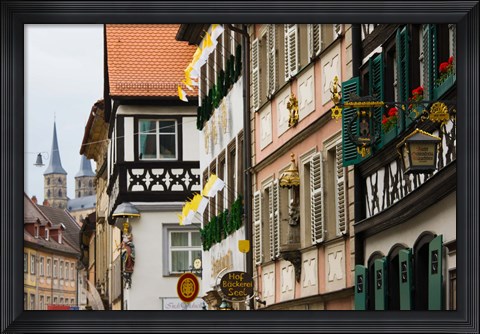Framed Low angle view of lower town buildings, Bamberg, Bavaria, Germany Print