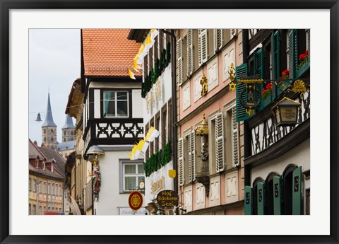 Framed Low angle view of lower town buildings, Bamberg, Bavaria, Germany Print
