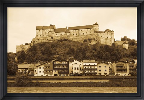 Framed Castle at the waterfront, Burghausen Castle, Salzach River, Burghausen, Bavaria, Germany Print