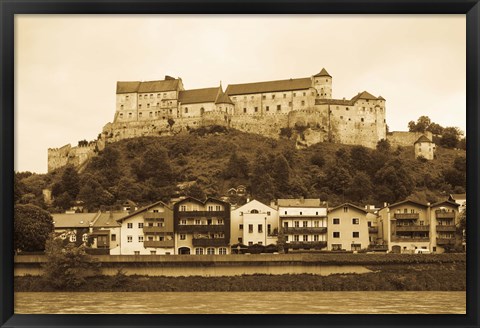 Framed Castle at the waterfront, Burghausen Castle, Salzach River, Burghausen, Bavaria, Germany Print