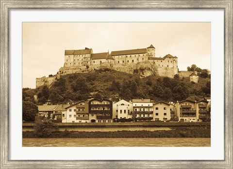 Framed Castle at the waterfront, Burghausen Castle, Salzach River, Burghausen, Bavaria, Germany Print
