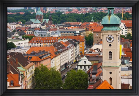Framed High angle view of buildings with a church in a city, Heiliggeistkirche, Munich, Bavaria, Germany Print