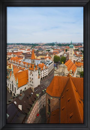 Framed High angle view of buildings and a church in a city, Heiliggeistkirche, Old Town Hall, Munich, Bavaria, Germany Print