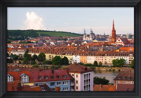 Framed High angle view of buildings along a river, Main River, Wurzburg, Lower Franconia, Bavaria, Germany Print