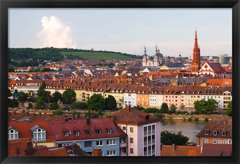 Framed High angle view of buildings along a river, Main River, Wurzburg, Lower Franconia, Bavaria, Germany Print