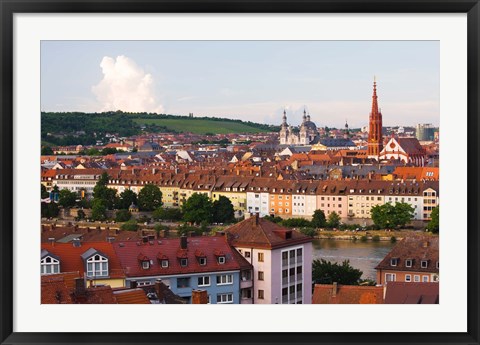 Framed High angle view of buildings along a river, Main River, Wurzburg, Lower Franconia, Bavaria, Germany Print