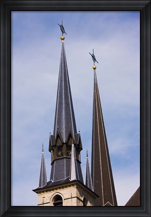 Framed Low angle view of spires of the Notre Dame Cathedral, Luxembourg City, Luxembourg Print